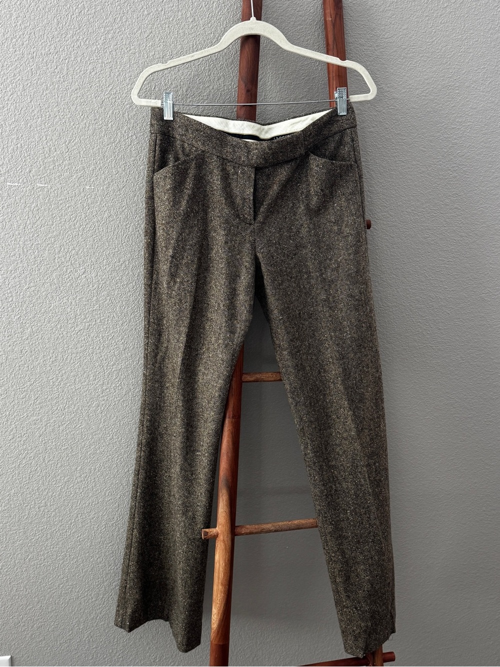 Theory Vintage Y2K Brown Wool Tweed Pants Size 10 Straight Leg Trousers Career⁠